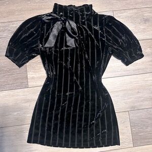 Heavy Red Gothic Black Burned Velvet Stripe Shirt with Bow size Small